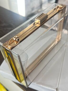 Clear Acrylic Box Clutch with Gold Hardware w/ acrylic cigarette case